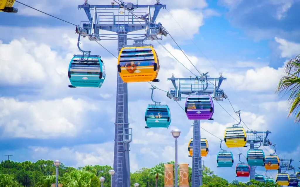 Disney Skyliner gondola system connecting Epcot and Disney Hollywood Studios to resorts at Walt Disney World in Orlando, Florida