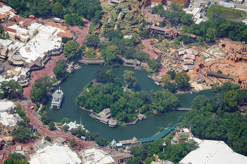 Air view of Rivers of America, Magic Kingdom area that will be removed for park expansion