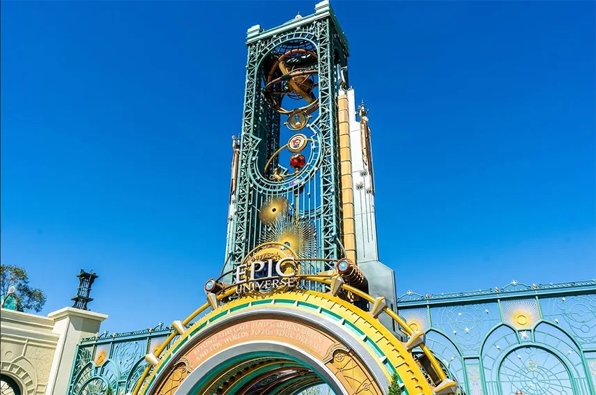 Chronos Tower, the gateway to the new Universal Park, the Epic Universe