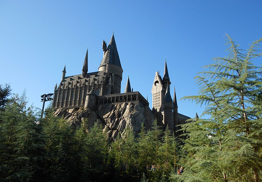 Hogwarts Castle, one of the attractions of the Hogsmeade area, at the Universal Island of Adventure, Orlando