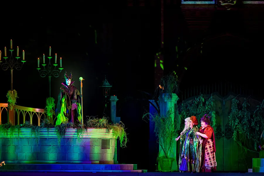 Disney stage with the character villains show during the Halloween party of Magic Kingdom