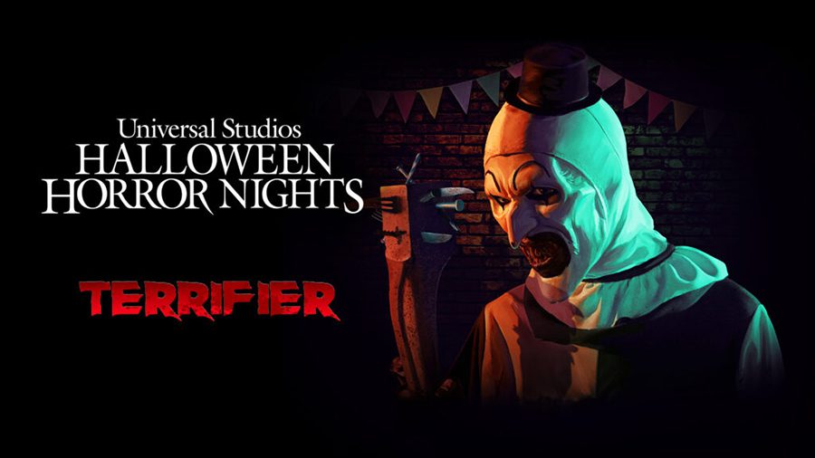 Promotional cover of the movie Terrifier, shows a man in a terrifying clown mask, who will be part of the Halloween of Universal Orlando Resort
