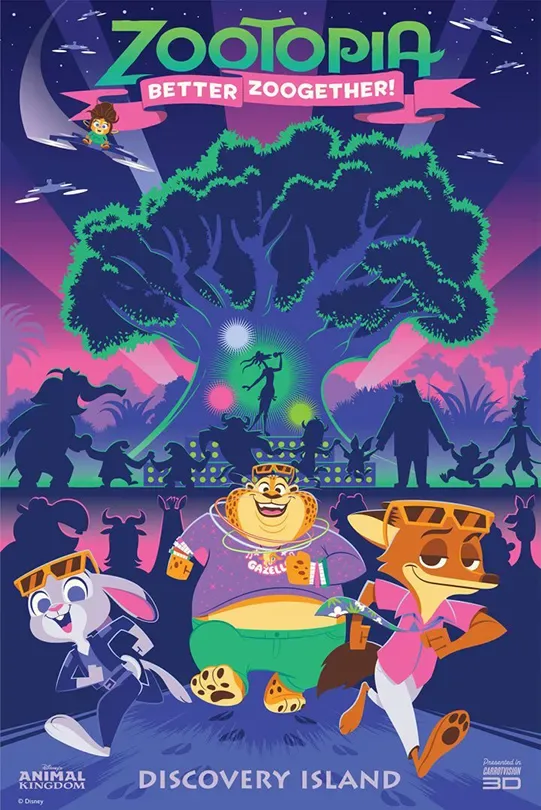 Poster de Zootopia Better Zoogether, a nova atração da Árvore da Vida, no Animal Kingdom
