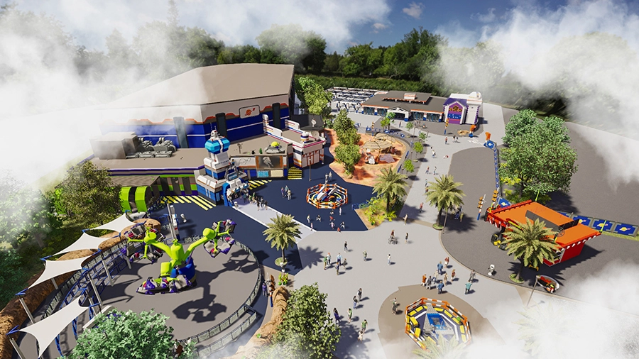 Imagem conceitual da nova área da Legoland Florida com temática espacial que chega ao parque em 2026