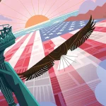 Cartaz novo Soarin' mostra sobrevoo sobre bandeira americana e estátua da liberdade